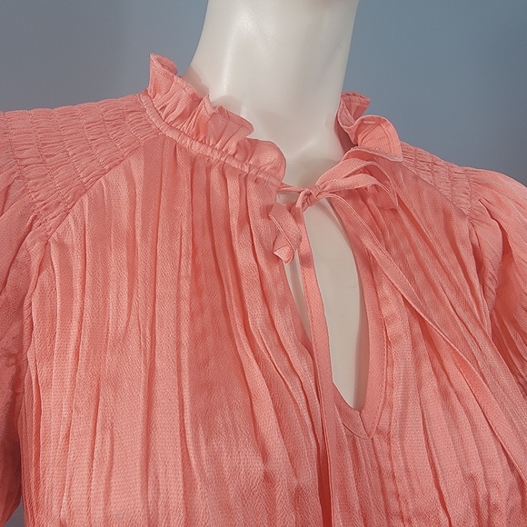 BCBGeneration Revolve crinkle front tie coral orange blouse size XS - Picture 7 of 11